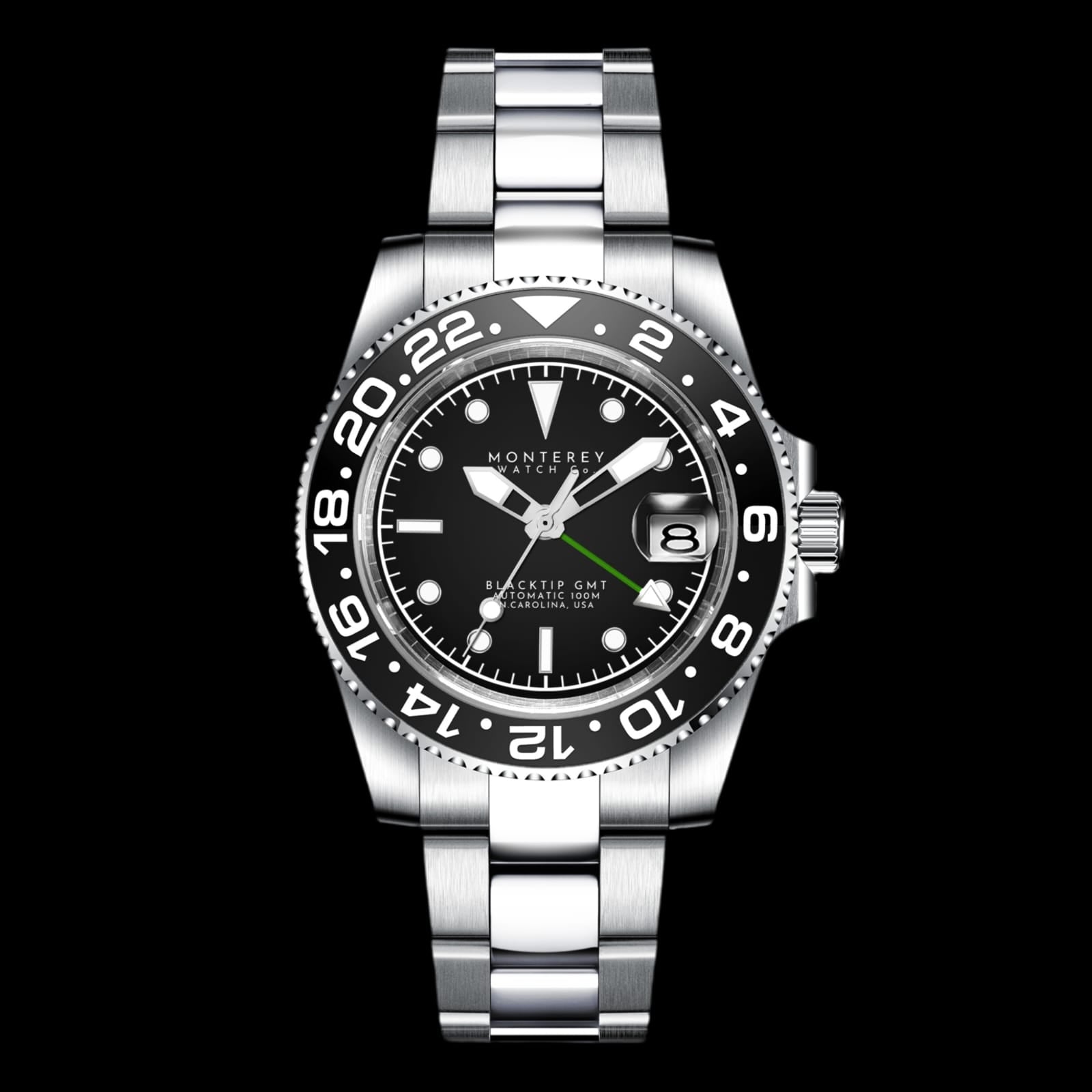 Rick GMT Quartz Watch – Stainless Steel Waterproof Timepiece with Date & Brazal Chain