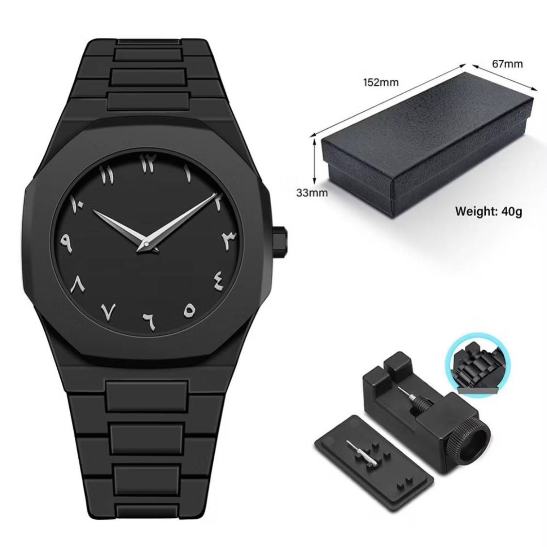 Arabic Dial Matt Black Aura, Men's Watch