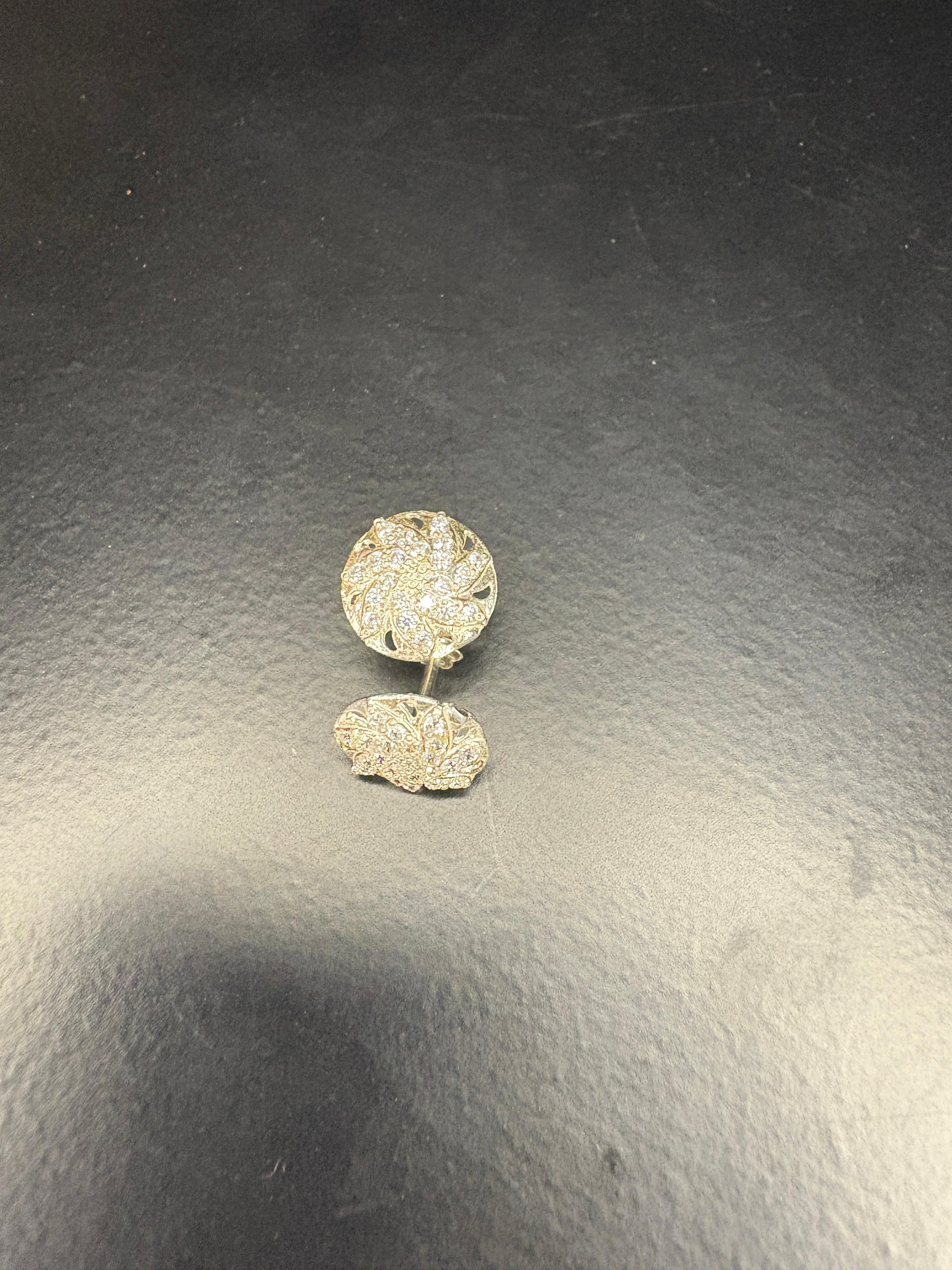 Elegant Pure Silver Stud Earrings – Handcrafted Floral Sparkle Design