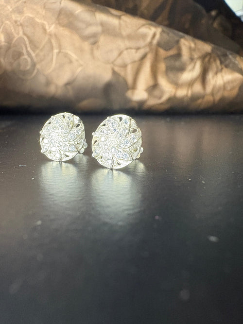 Elegant Pure Silver Stud Earrings – Handcrafted Floral Sparkle Design